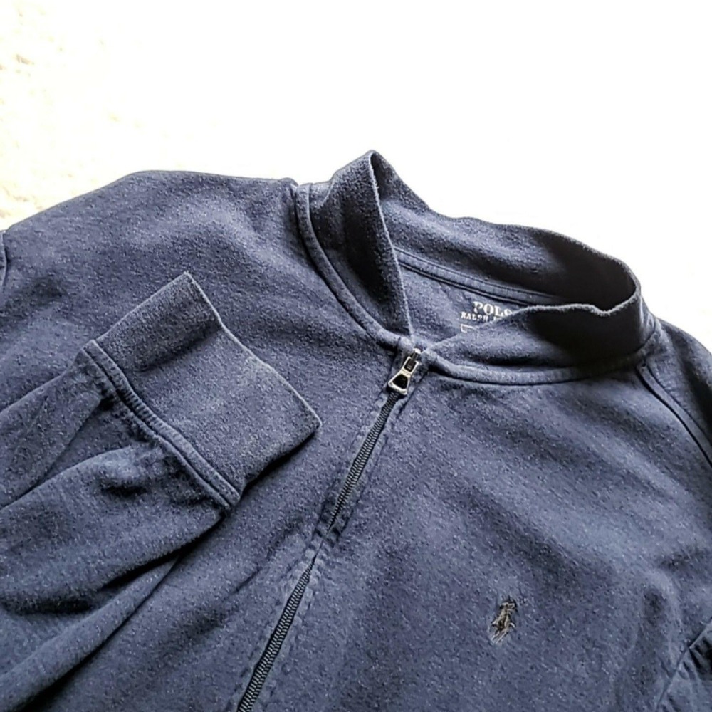 Polo Ralph Lauren Sweatshirt Mens Large Blue Full Zip Fleece Mock Neck Pony Logo